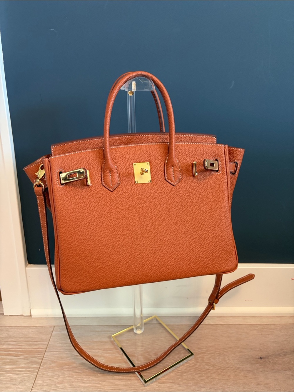 Structured Top Handle Tote in Cognac Brown